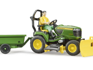 John Deere Aufsitzrasenmäher mit Anhänger und Gärtner