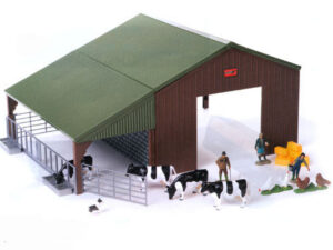 Scheune mit Bauernfamilie und Tiere