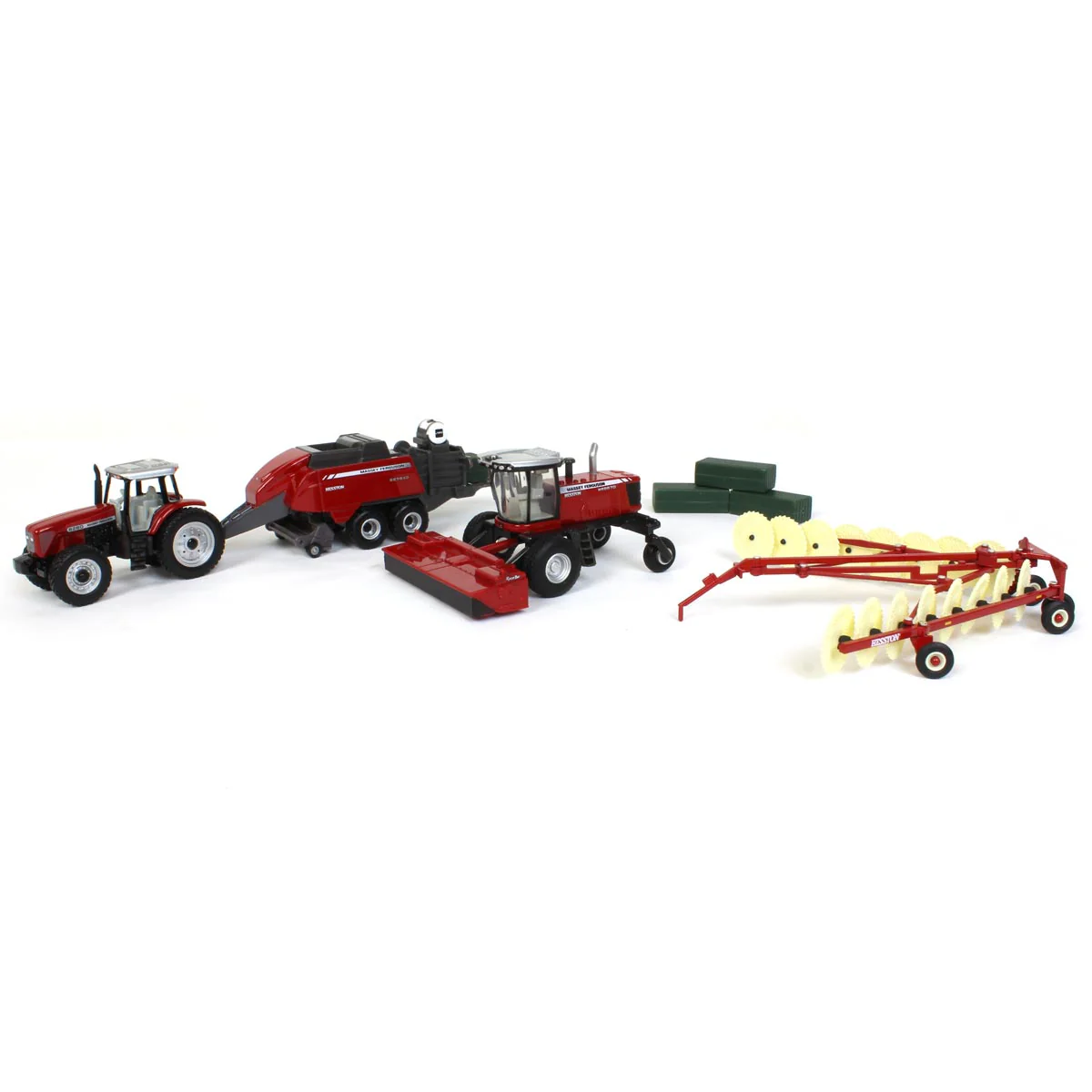 Massey Ferguson Heuernte Set- MF 8280- 2270XD Großballenpresse- WR9870 Selbstfahrender Schwader- Hesston Heurechen