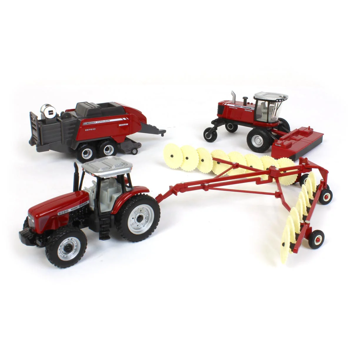 Massey Ferguson Heuernte Set- MF 8280- 2270XD Großballenpresse- WR9870 Selbstfahrender Schwader- Hesston Heurechen – Bild 2